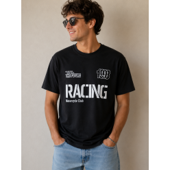 Racing Motorcycle Club Baskılı SiyahTişört