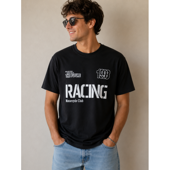 Racing Motorcycle Club Baskılı SiyahTişört