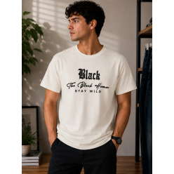 Black Humor Oversize Baskılı Erkek Tişört – Krem