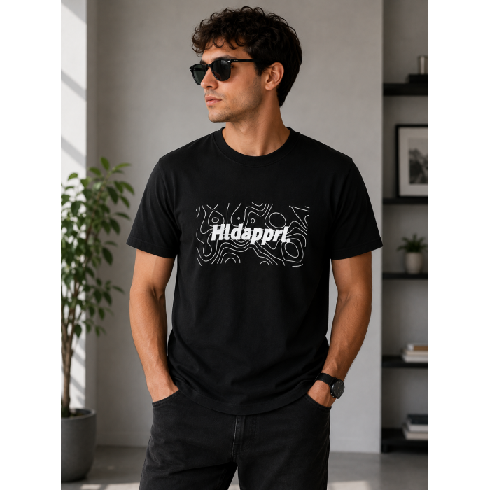 Siyah HAPPREL Grafik Baskılı Basic Tişört