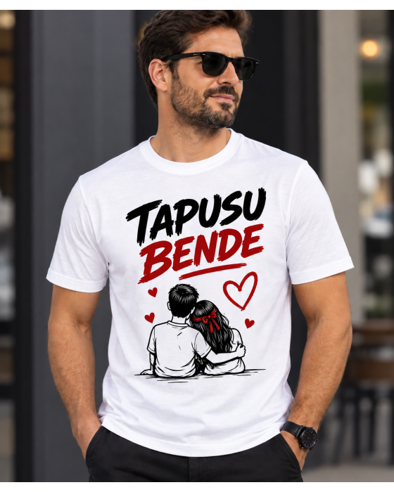 Tapusu Bende Sevgili Temalı Baskılı Beyaz Tişört