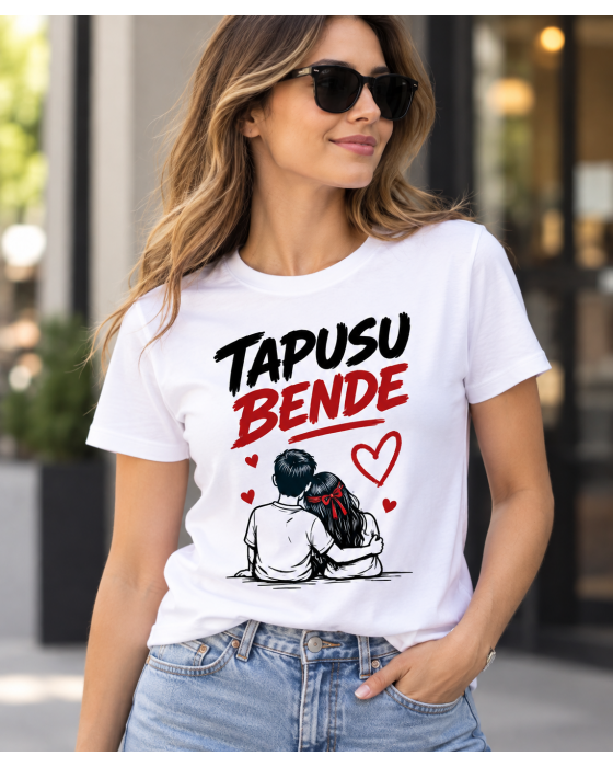 Tapusu Bende Sevgili Temalı Baskılı Beyaz Tişört Kadın