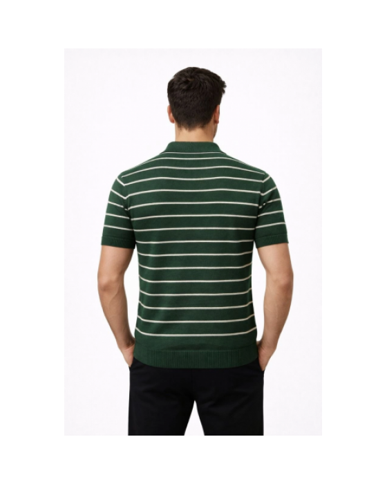Erkek Çizgili Polo Yaka Tişört – Yeşil
