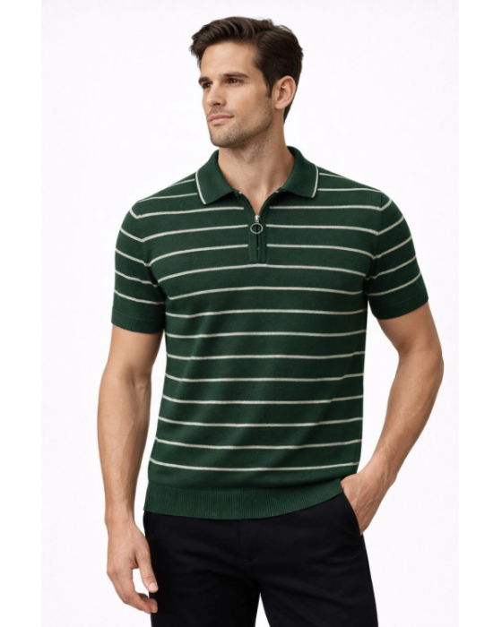 Erkek Çizgili Polo Yaka Tişört – Yeşil