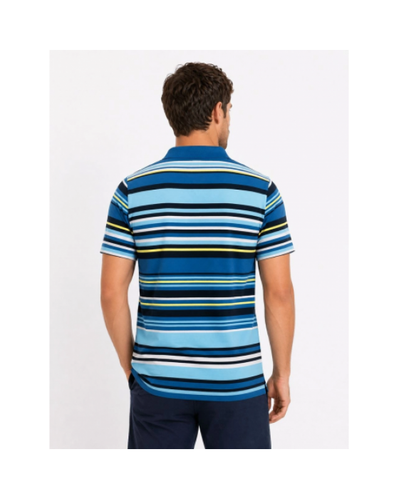 Erkek Çizgili Polo Yaka Tişört – Mavi