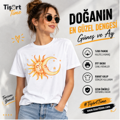 Güneş ve Ay Baskılı Kadın Tişört
