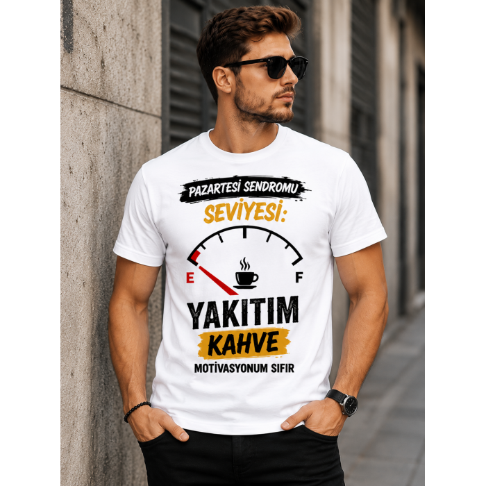 Pazartesi Sendromu Kahve Motivasyon Baskılı Erkek Tişört Pazartesi Sendromu Kahve Motivasyon Baskılı Erkek Tişört