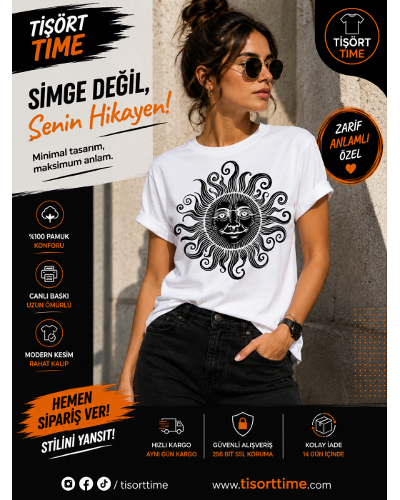 Güneş Yüzü Baskılı Kadın Tişört