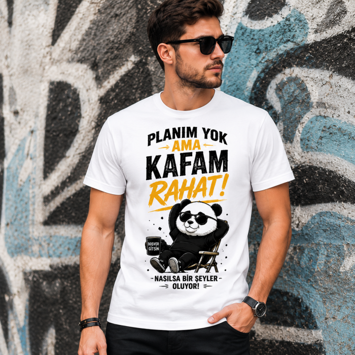 Planım Yok Ama Kafam Rahat Panda Baskılı Erkek Tişört Planım Yok Ama Kafam Rahat Panda Baskılı Erkek Tişört